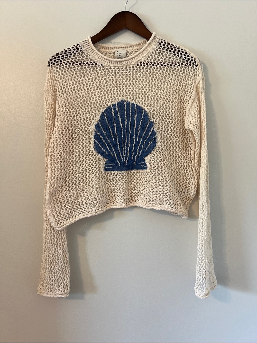 A New Day Shell Open Work Pullover Sweater Cream Ivory Size Medium